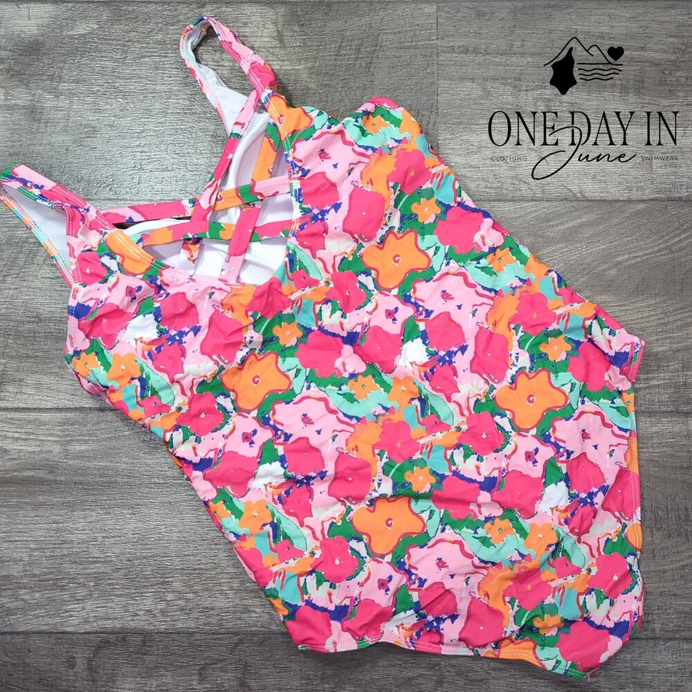 Aleumdr Floral Cage Back One Piece Swimsuit Size XL - Picture 6 of 6
